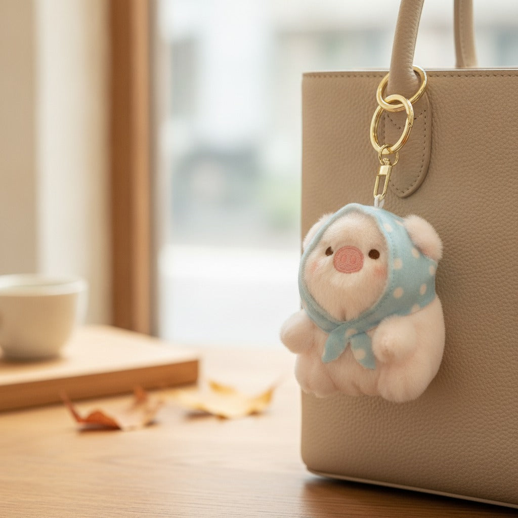 Cute Plush Piggy Scarf Keychain – novelty & toys (view 2)