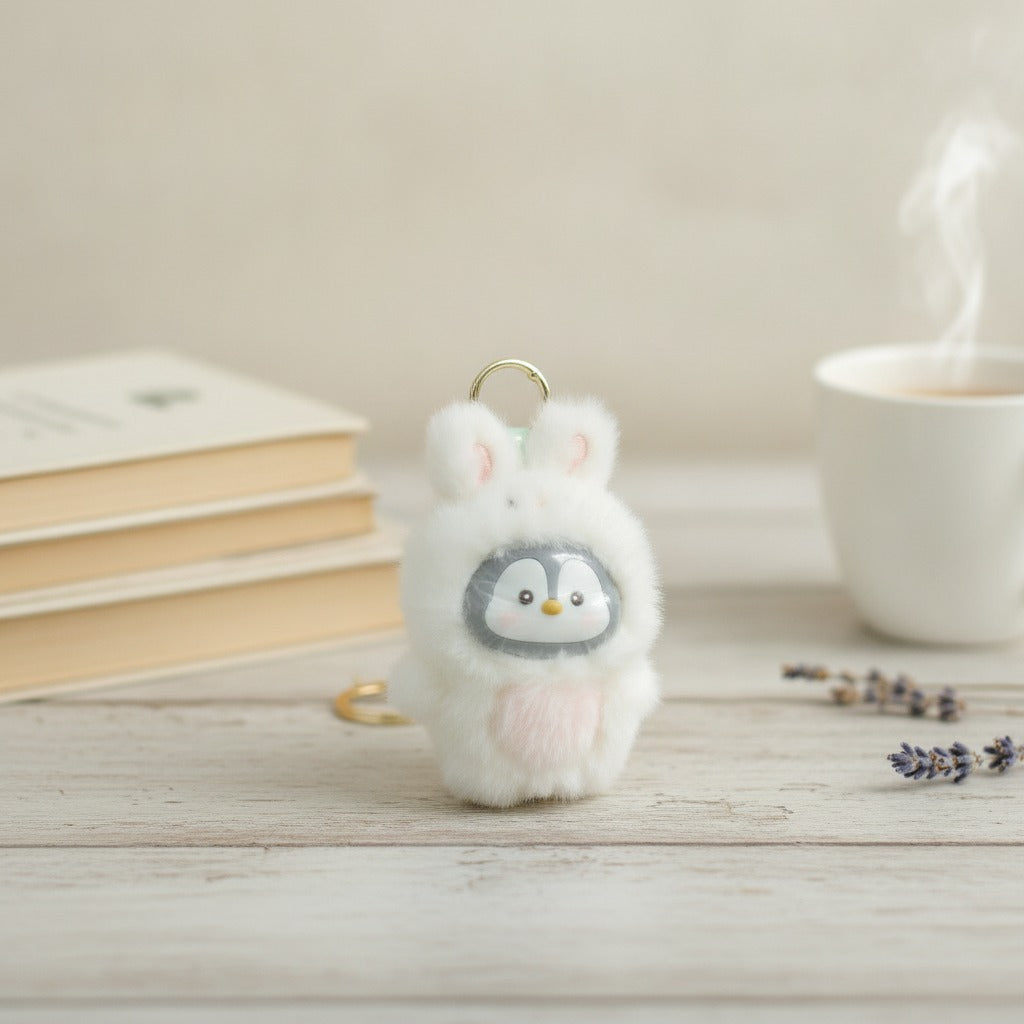 Cute Fluffy Penguin Bunny Keychain – novelty & toys (view 2)