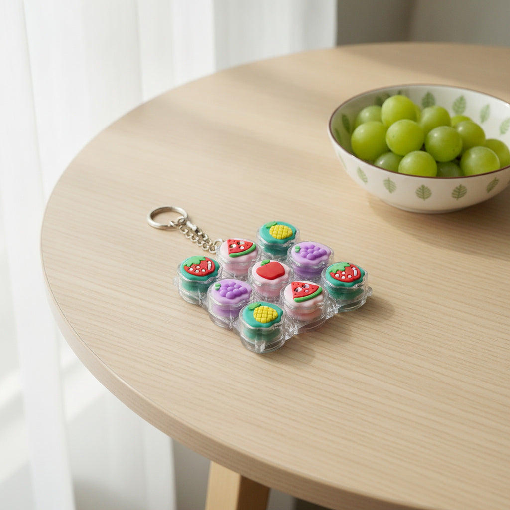Fruit Keycap Grid Keychain - Strawberry & Grape
