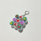 Fruit Keycap Grid Keychain - Strawberry & Grape
