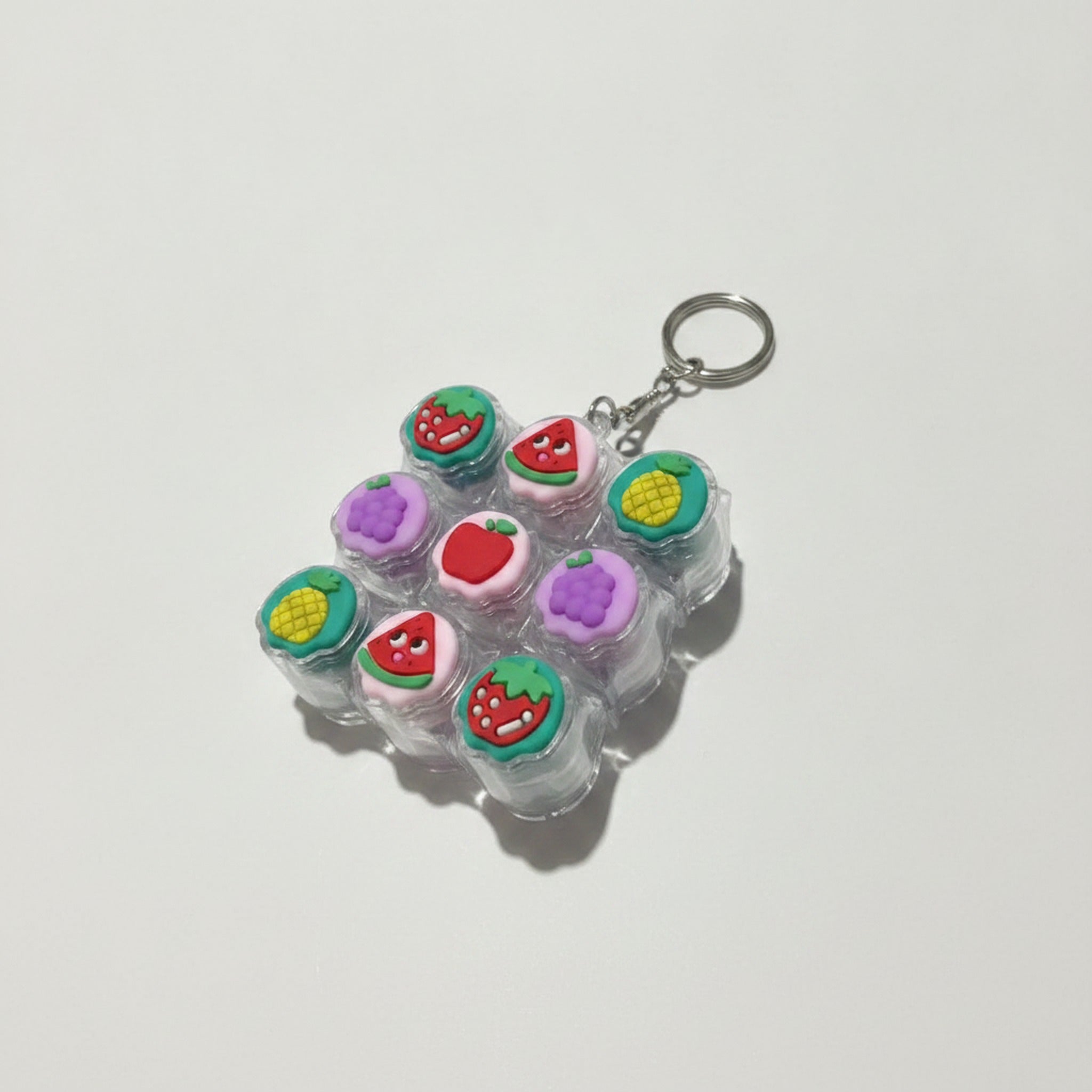 Fruit Keycap Grid Keychain - Strawberry & Grape