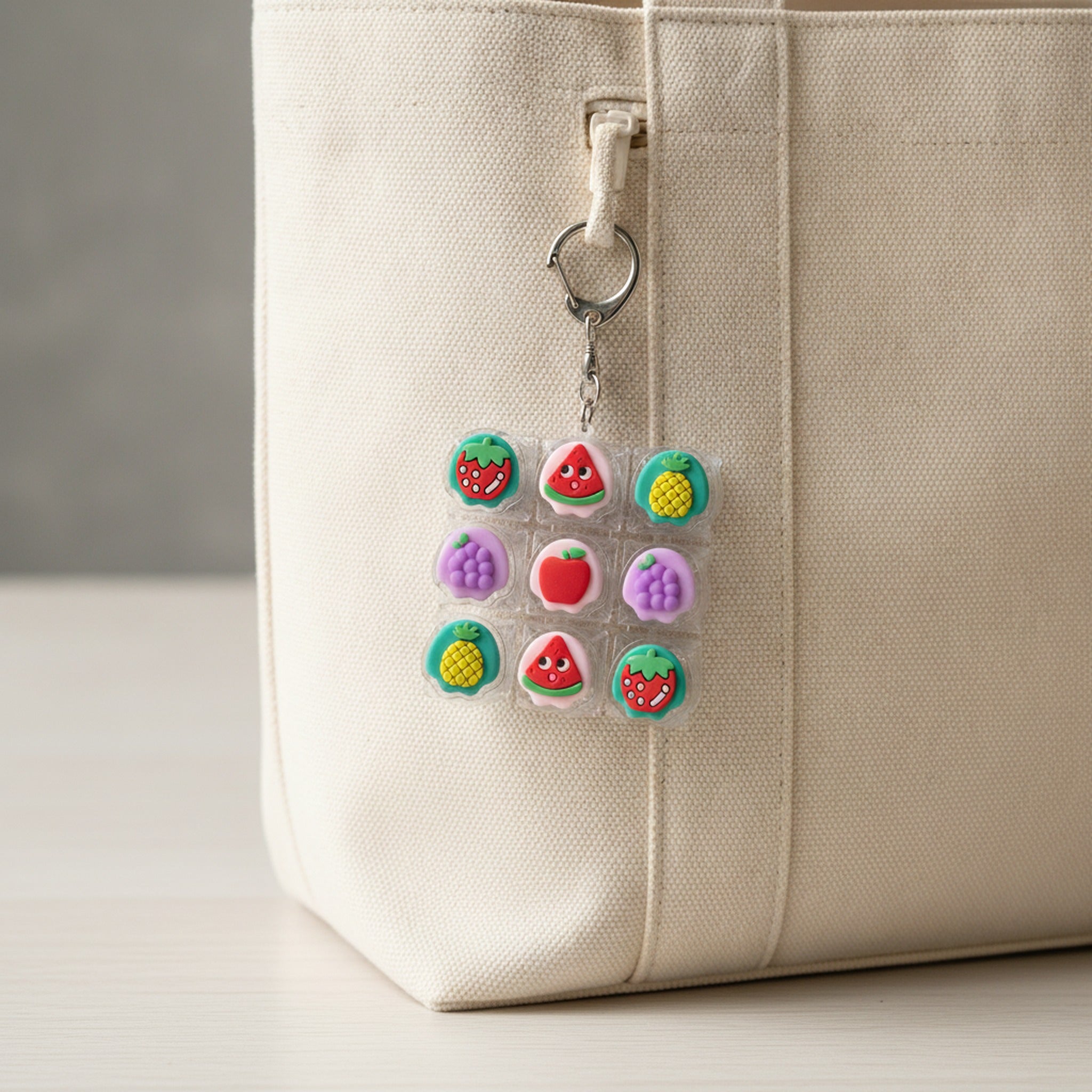 Fruit Keycap Grid Keychain - Strawberry & Grape