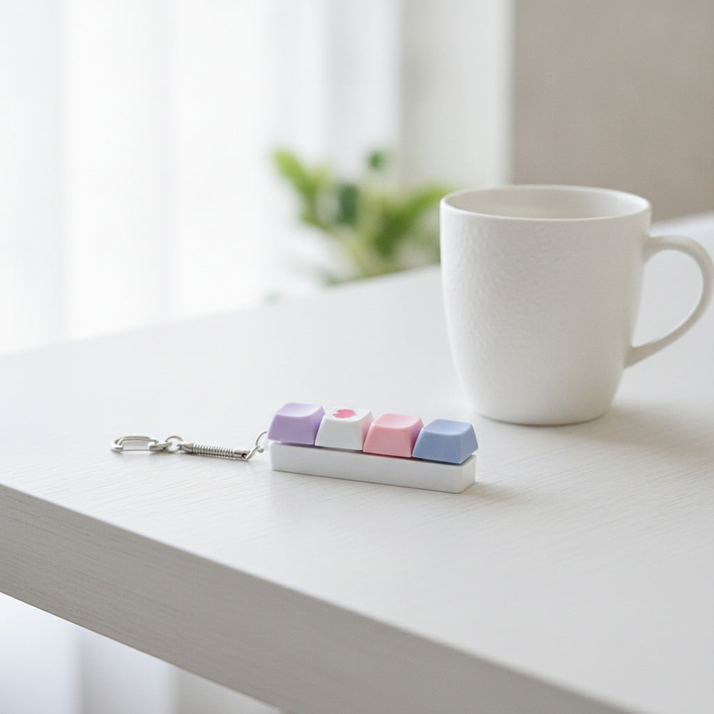 Lilac Heart Keycap Bar Keychain