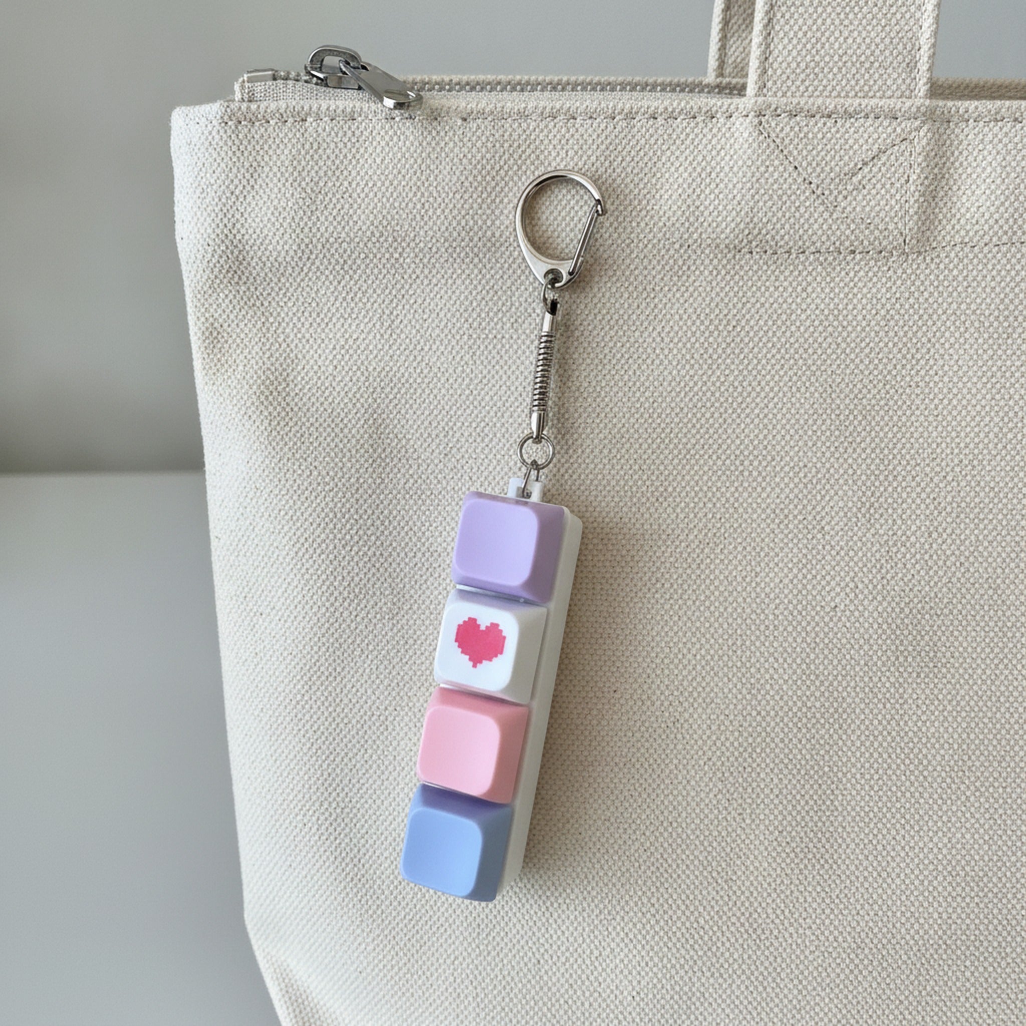 Lilac Heart Keycap Bar Keychain