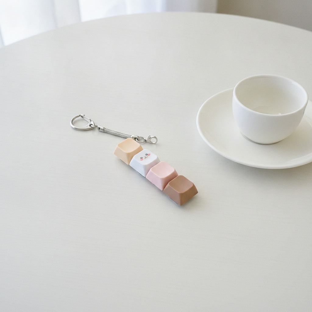 Beige Keycap Keychain with Mini Charm