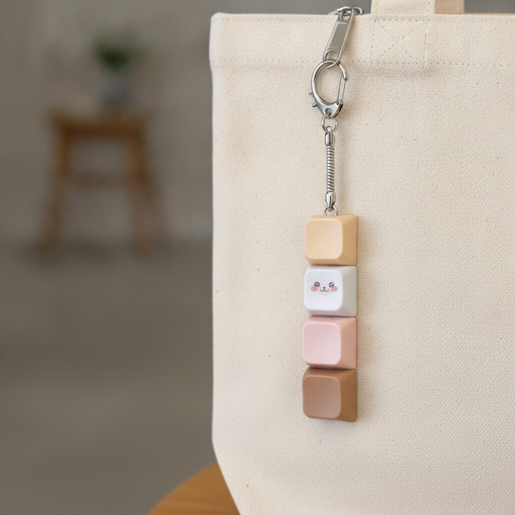 Beige Keycap Keychain with Mini Charm