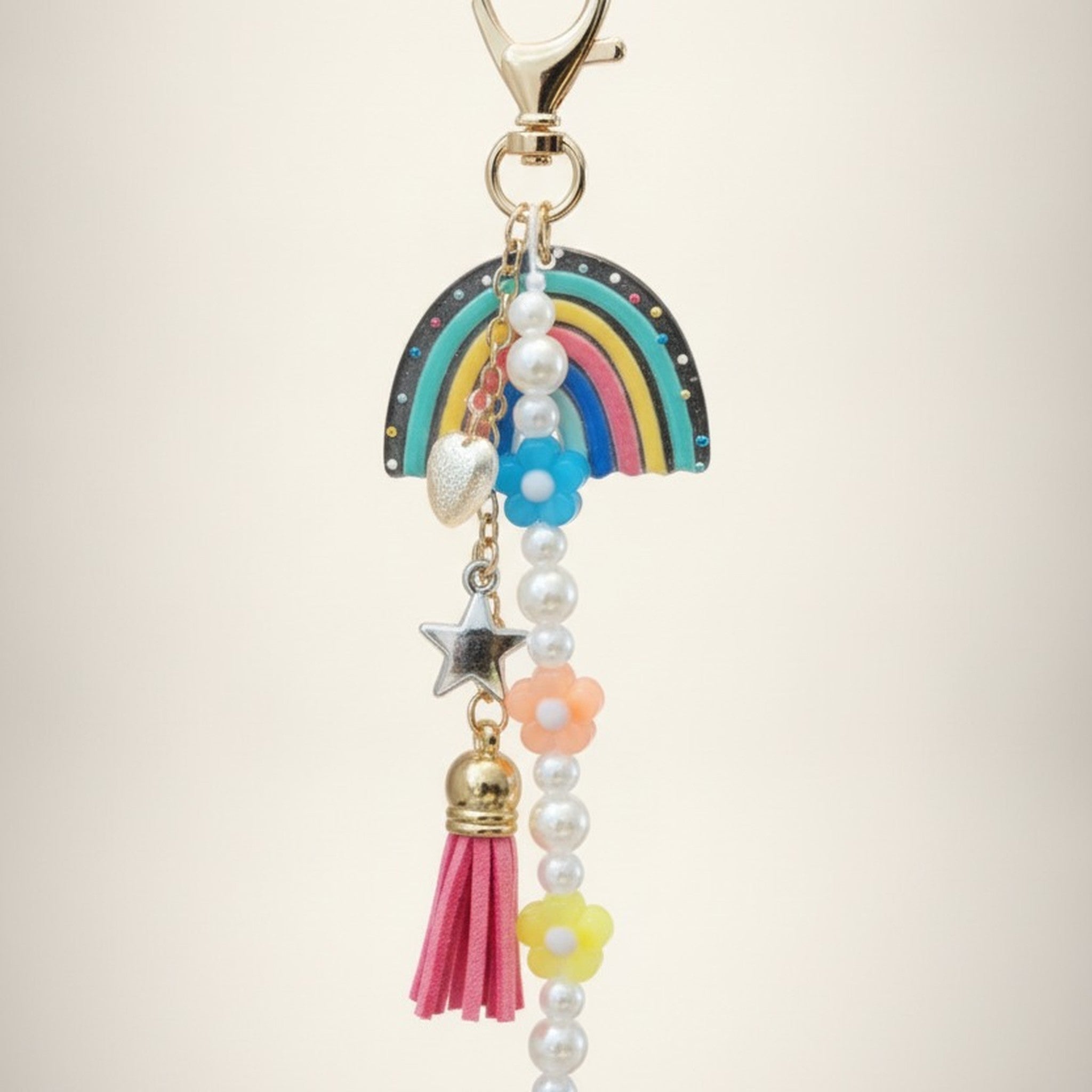 Rainbow Heart Pearl Bag Charm Keychain – bags & wallets (view 1)