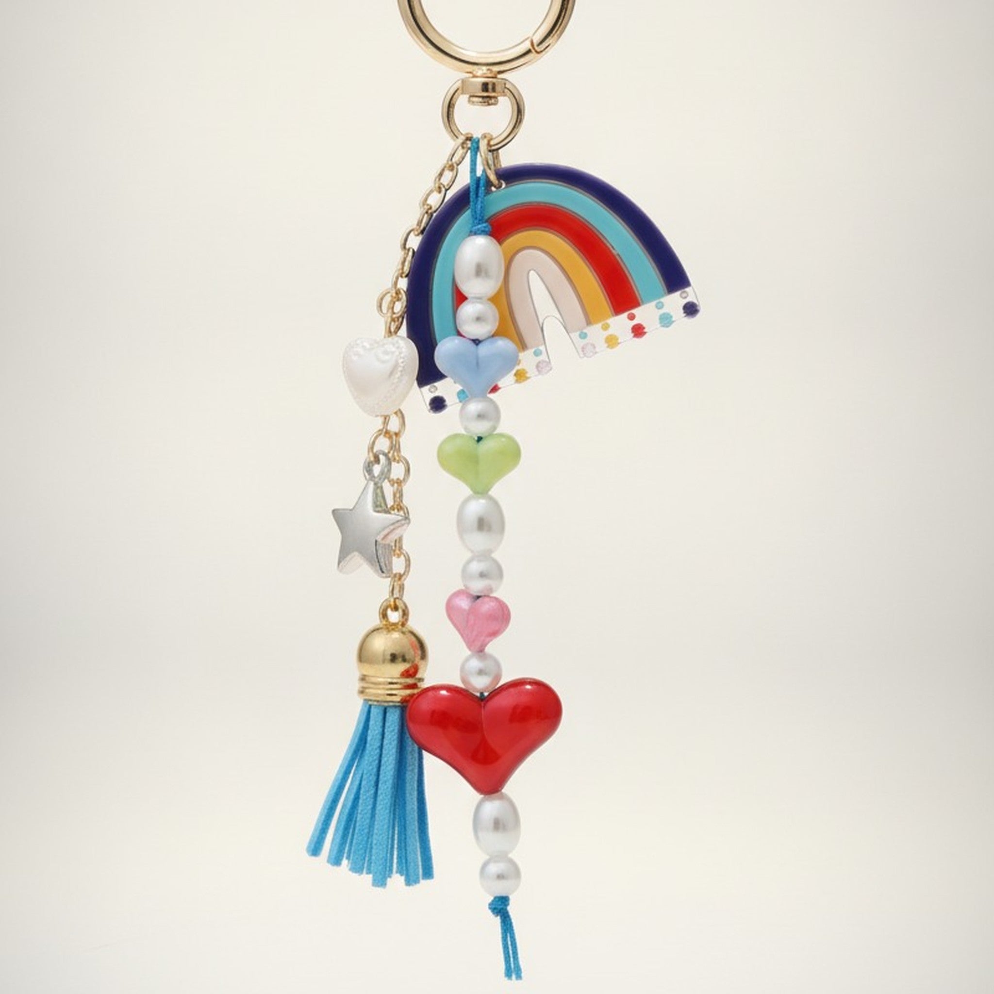 Rainbow Heart Pearl Bag Charm Keychain – bags & wallets (view 2)