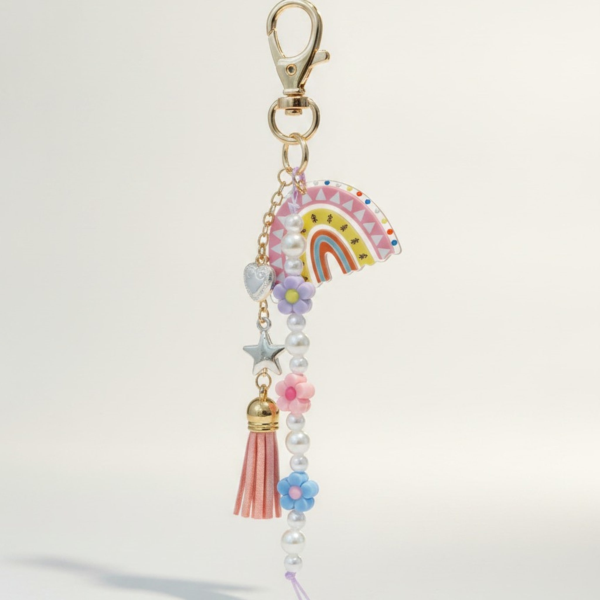 Rainbow Heart Pearl Bag Charm Keychain – bags & wallets (view 3)