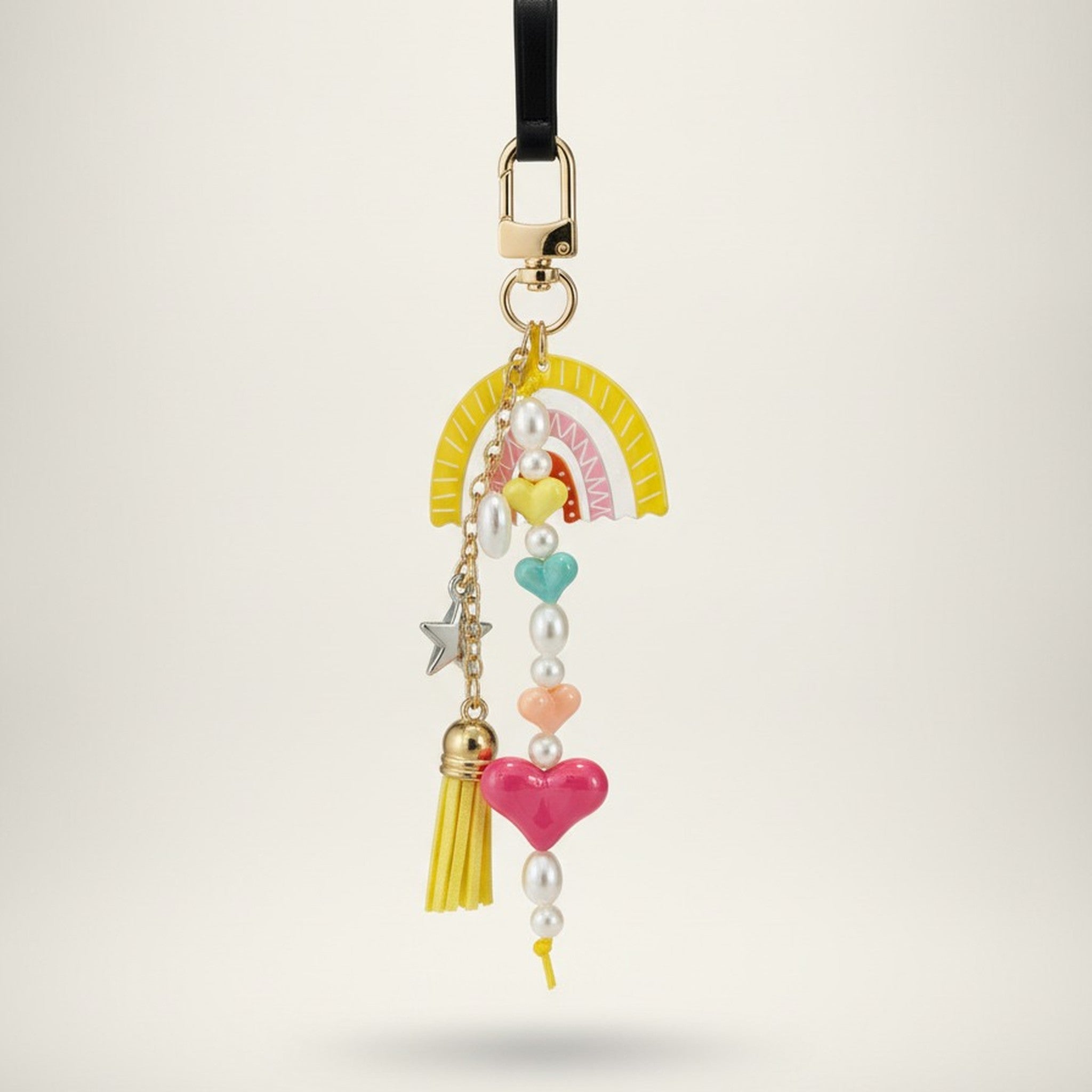 Rainbow Heart Pearl Bag Charm Keychain – bags & wallets (view 4)
