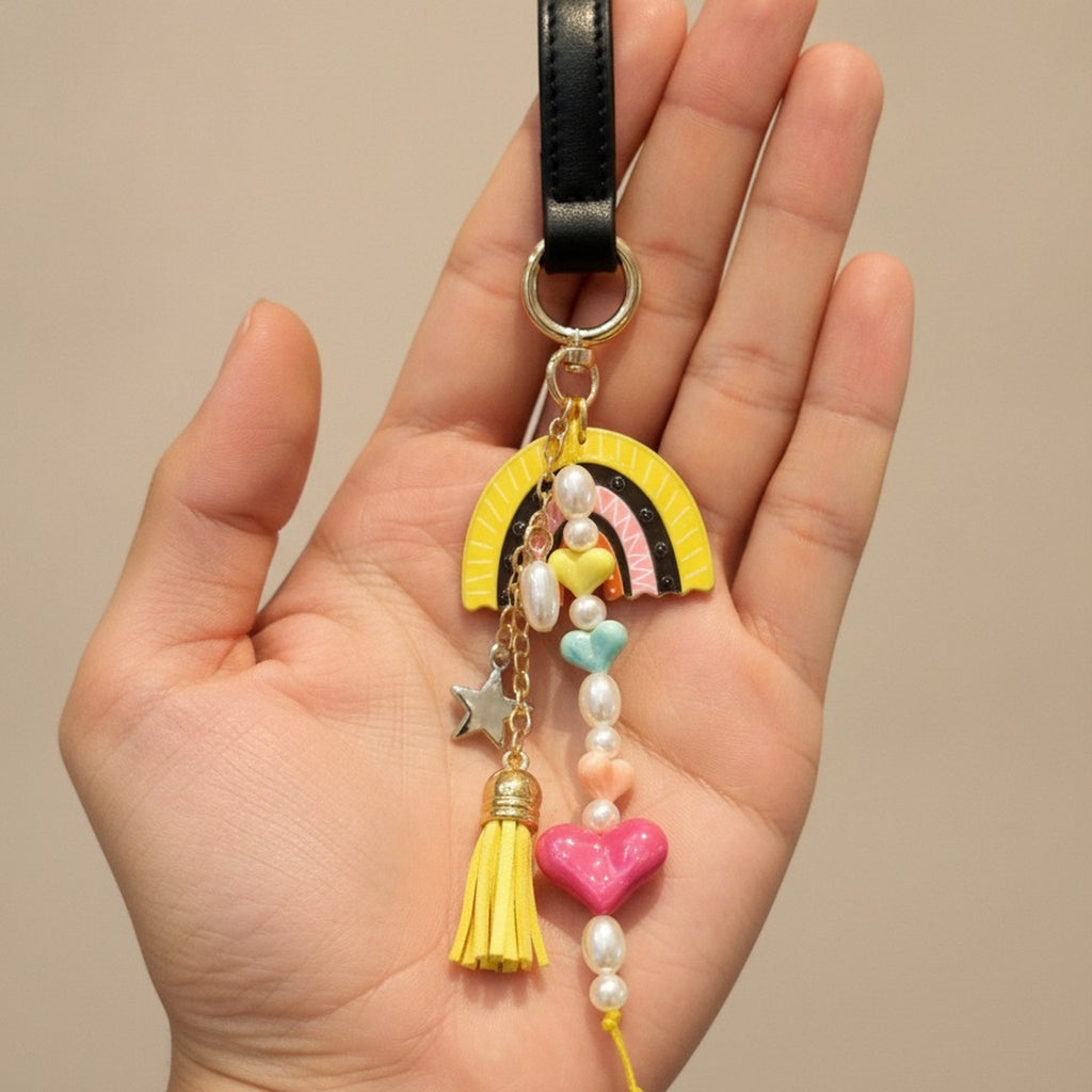 Rainbow Heart Pearl Bag Charm Keychain – bags & wallets (view 6)