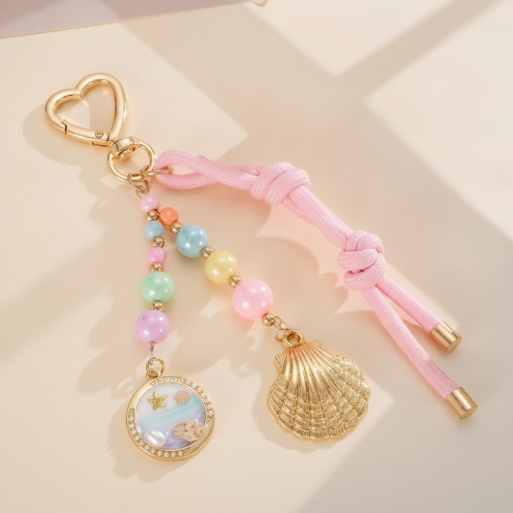 Colorful Beaded Seashell Charm Keychain – jewelry (view 1)