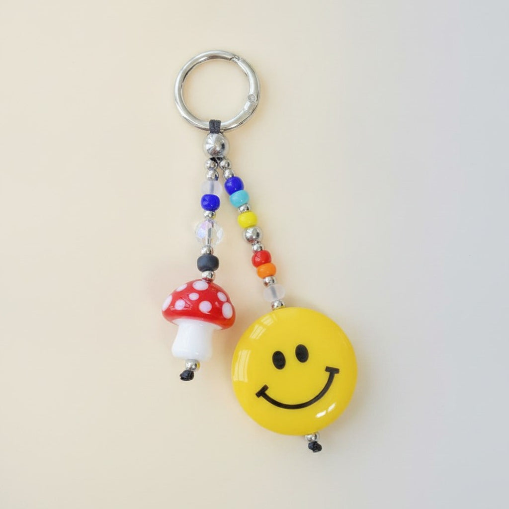 Retro Beaded Mushroom Smiley Face Keychain – apparel accessories (view 1)