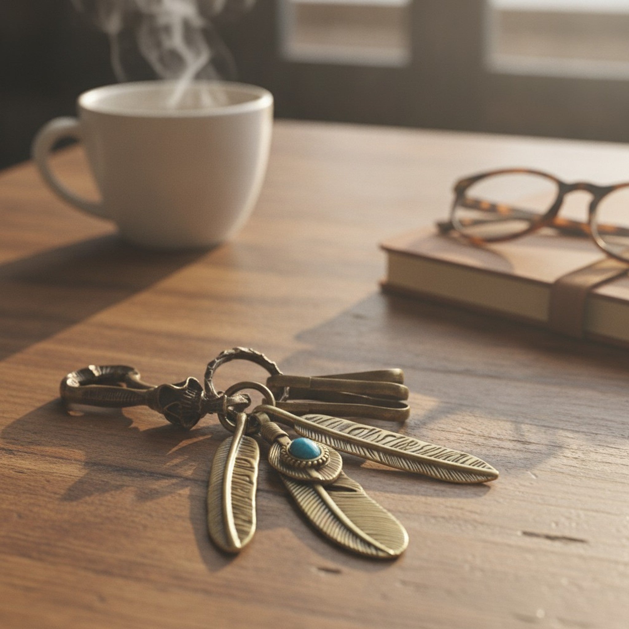 Vintage Style Feather Charm Keychain – apparel accessories (view 2)