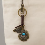 Handwoven Leather Feather Keychain Punk Bag Charm - Coffee – novelty & toys (view 3)