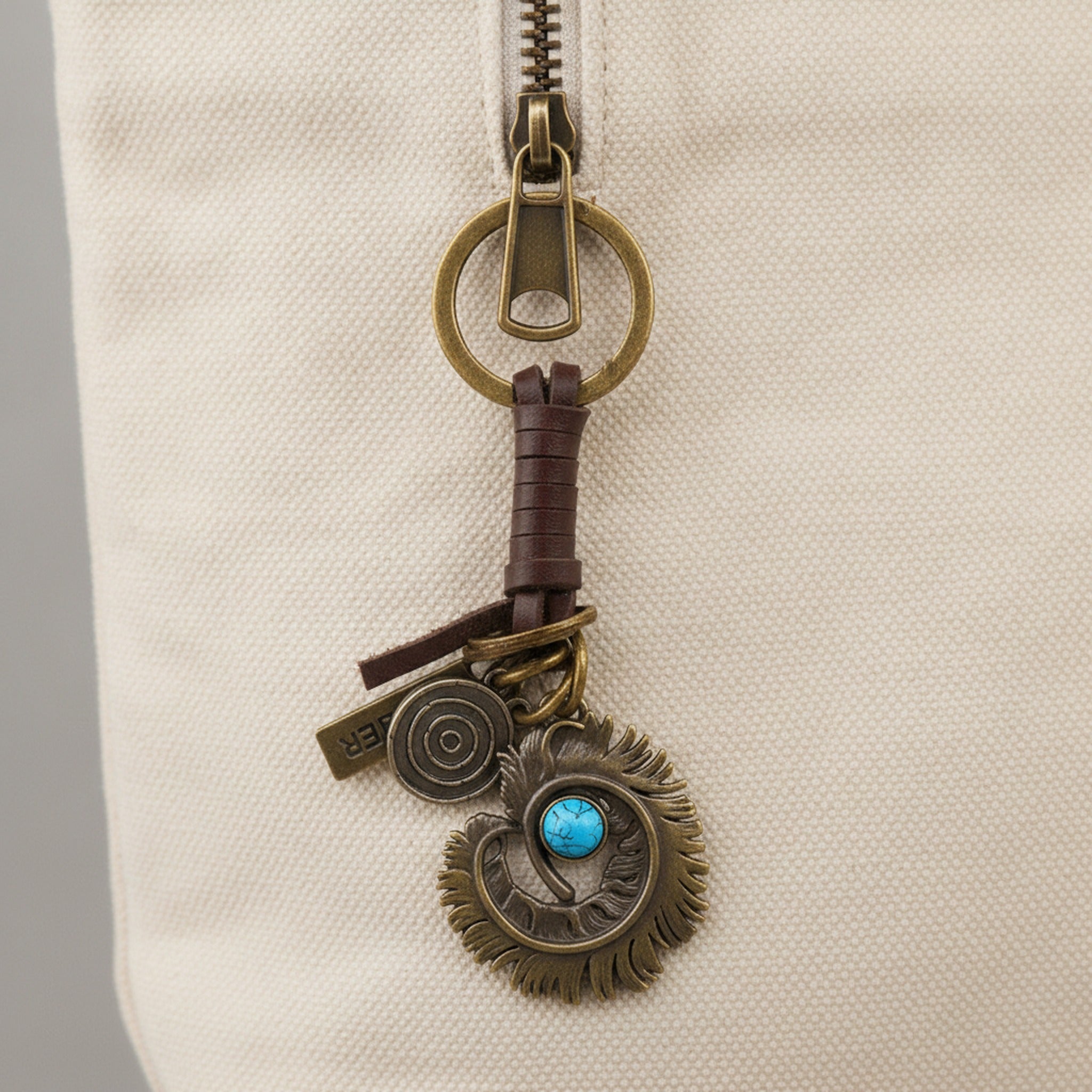 Handwoven Leather Feather Keychain Punk Bag Charm - Coffee – novelty & toys (view 3)