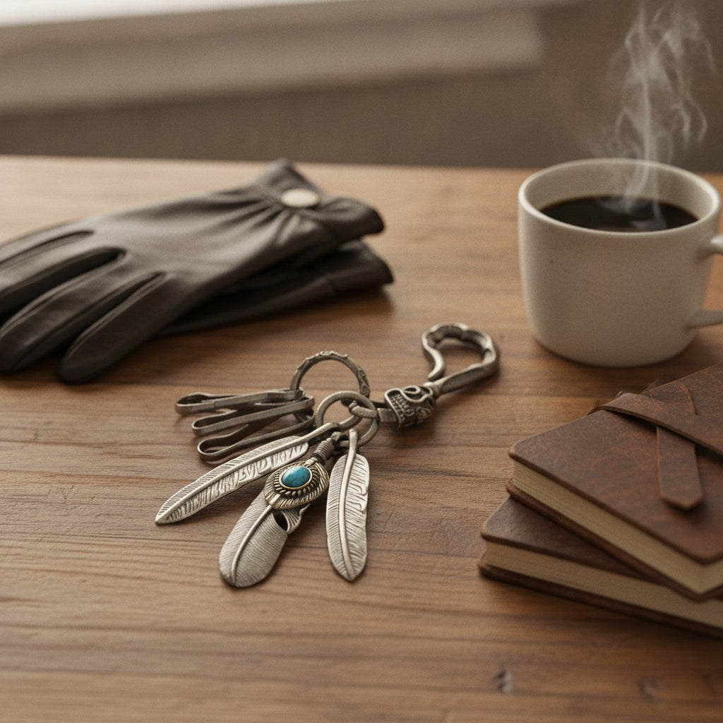 Western Style Feather Turquoise Keychain – jewelry (view 3)