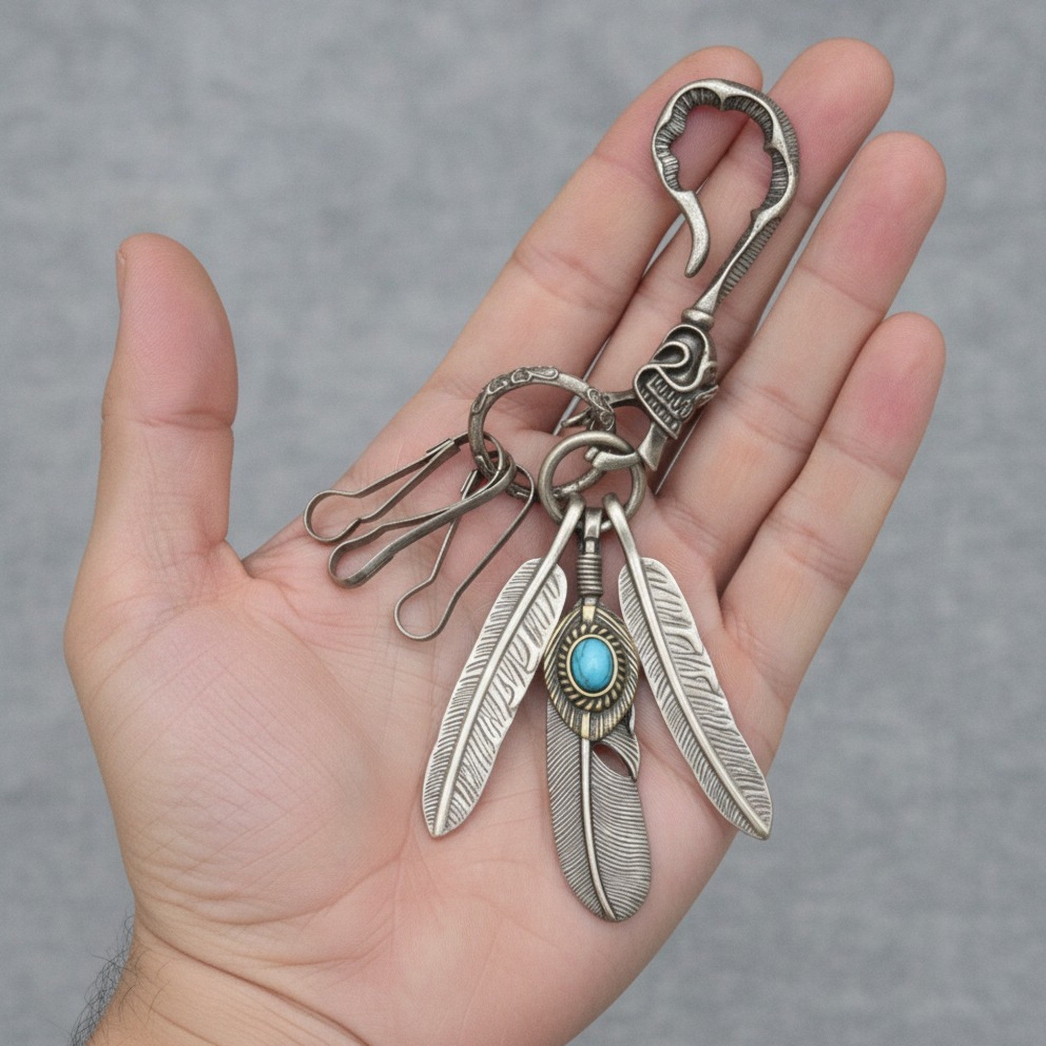 Western Style Feather Turquoise Keychain – jewelry (view 4)