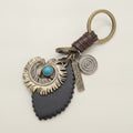 Vintage Feather Turquoise Leather Keychain Charm – bags & wallets (view 1)