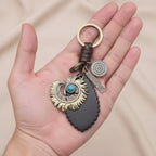 Vintage Feather Turquoise Leather Keychain Charm – bags & wallets (view 3)