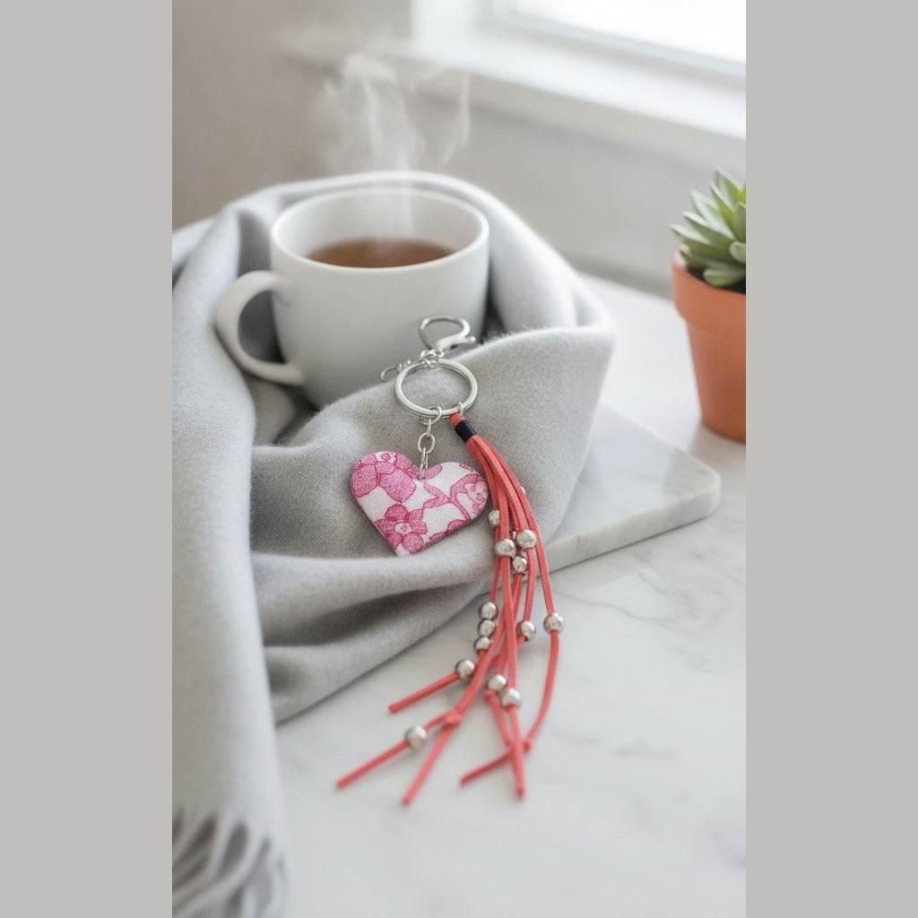 Floral Heart Beaded Tassel Keychain – apparel accessories (view 3)