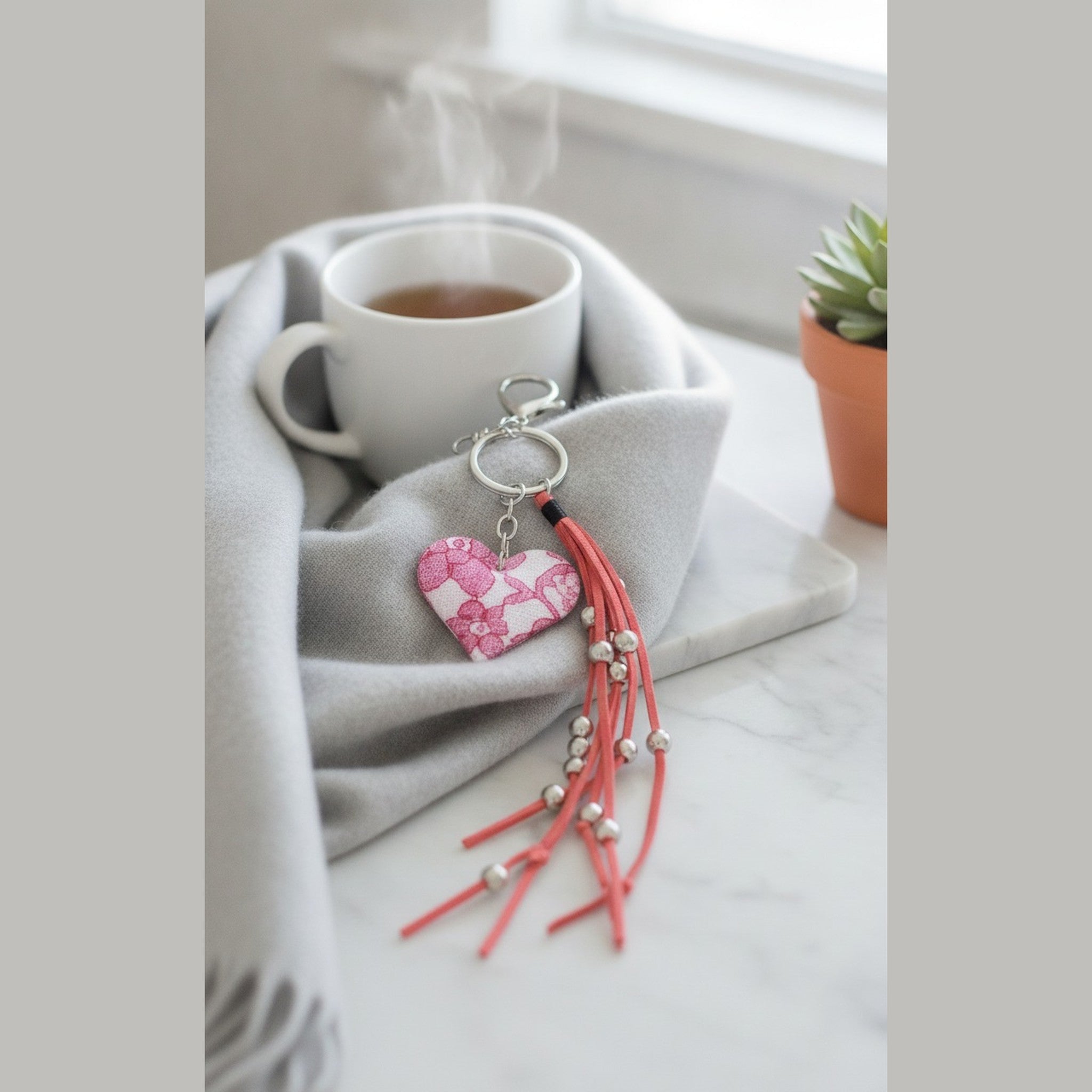 Floral Heart Beaded Tassel Keychain – apparel accessories (view 3)