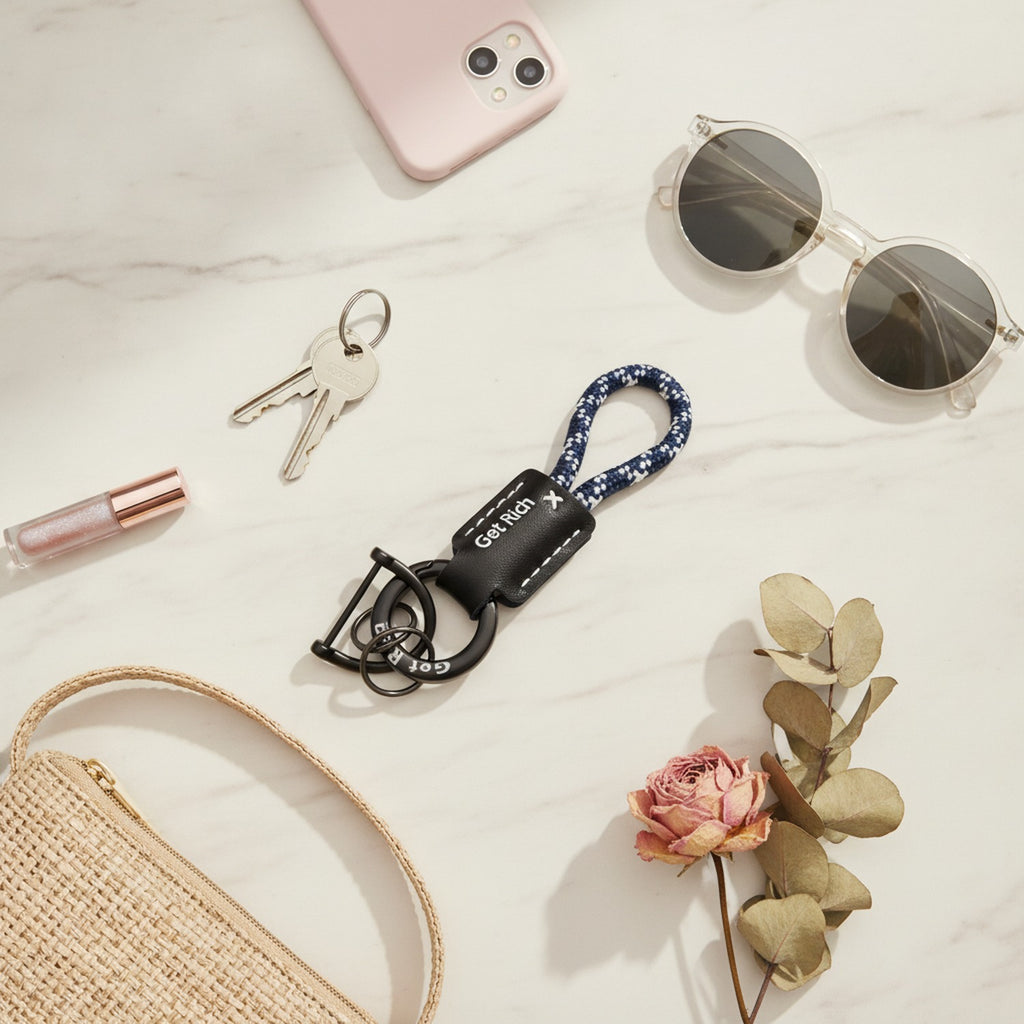 Get Rich Braided Rope Keychain - Navy Rope – novelty & toys (view 3)