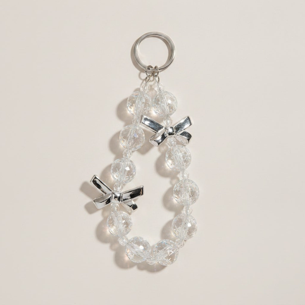 Ice Crystal Beaded Phone Strap with Bows – tech (view 1)
