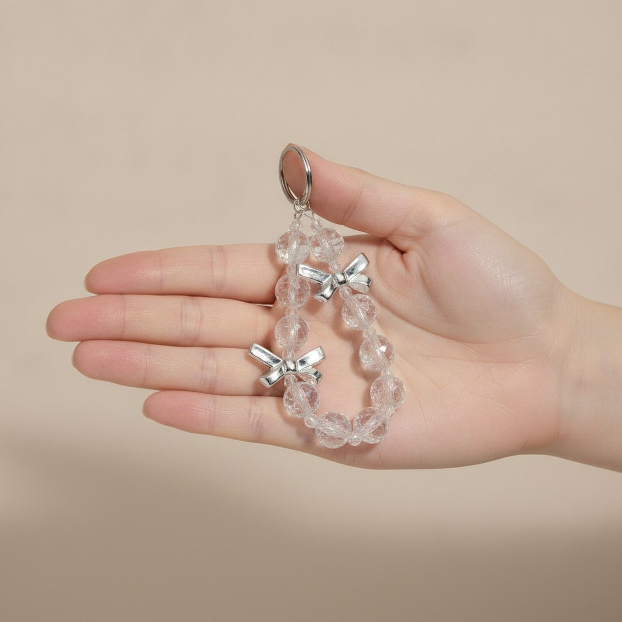 Ice Crystal Beaded Phone Strap with Bows – tech (view 3)