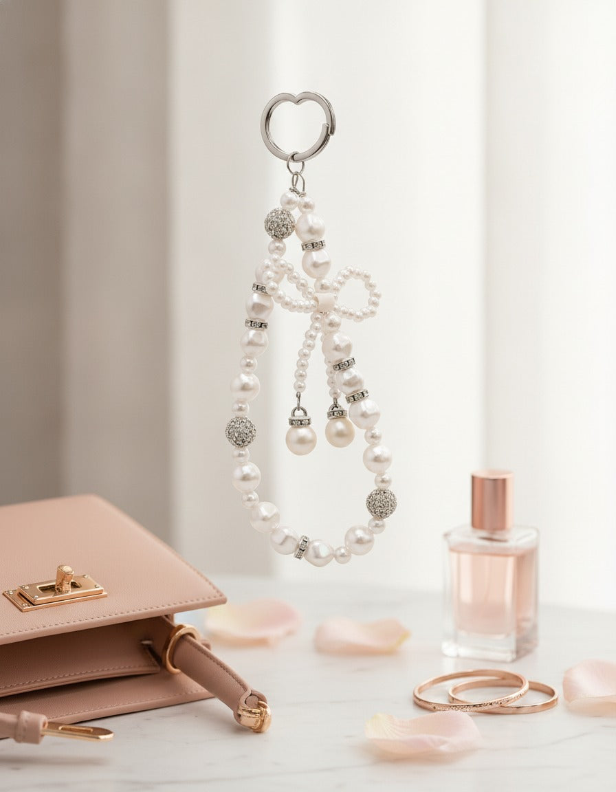 Pearl Bow Rhinestone Phone Strap – tech (view 2)