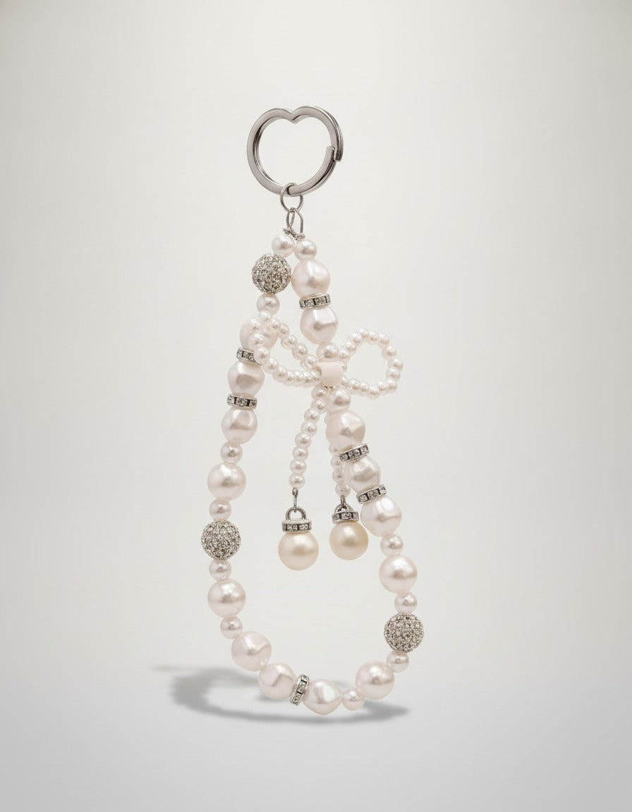 Pearl Bow Rhinestone Phone Strap – tech (view 1)
