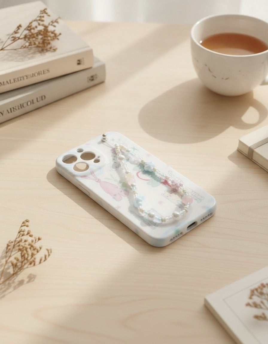 Pastel Whimsical Phone Case with Beaded Charm – tech (view 2)