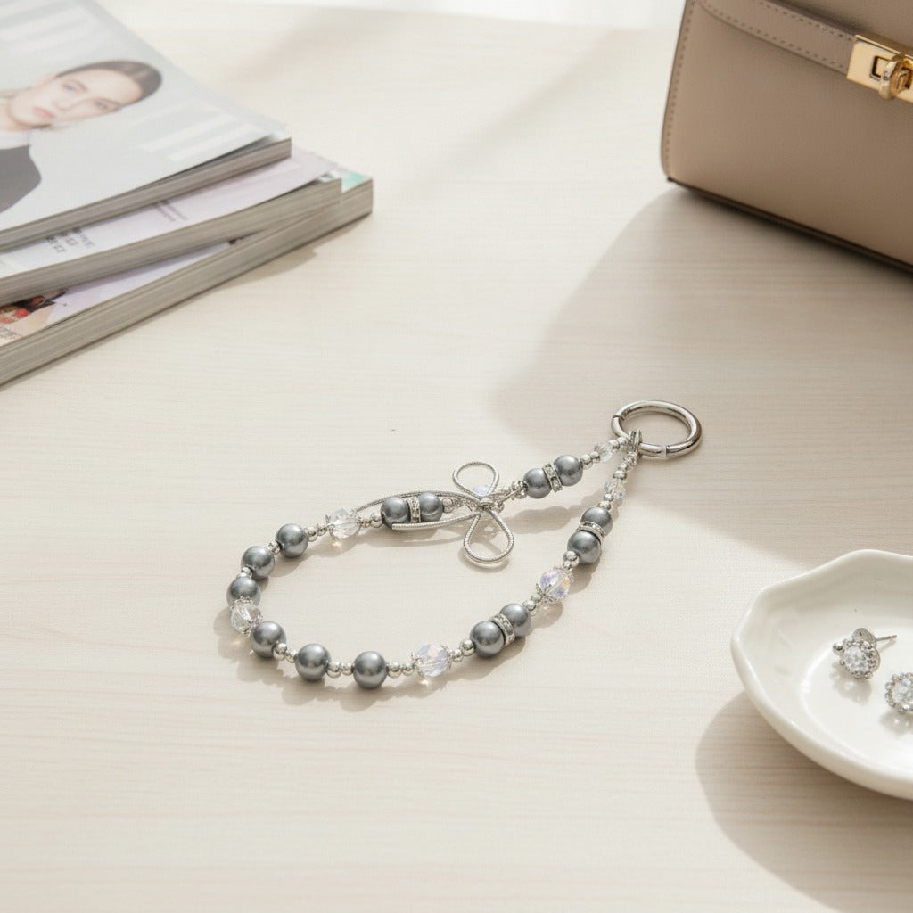 Chic Pearl & Crystal Phone Charm Strap – tech (view 3)