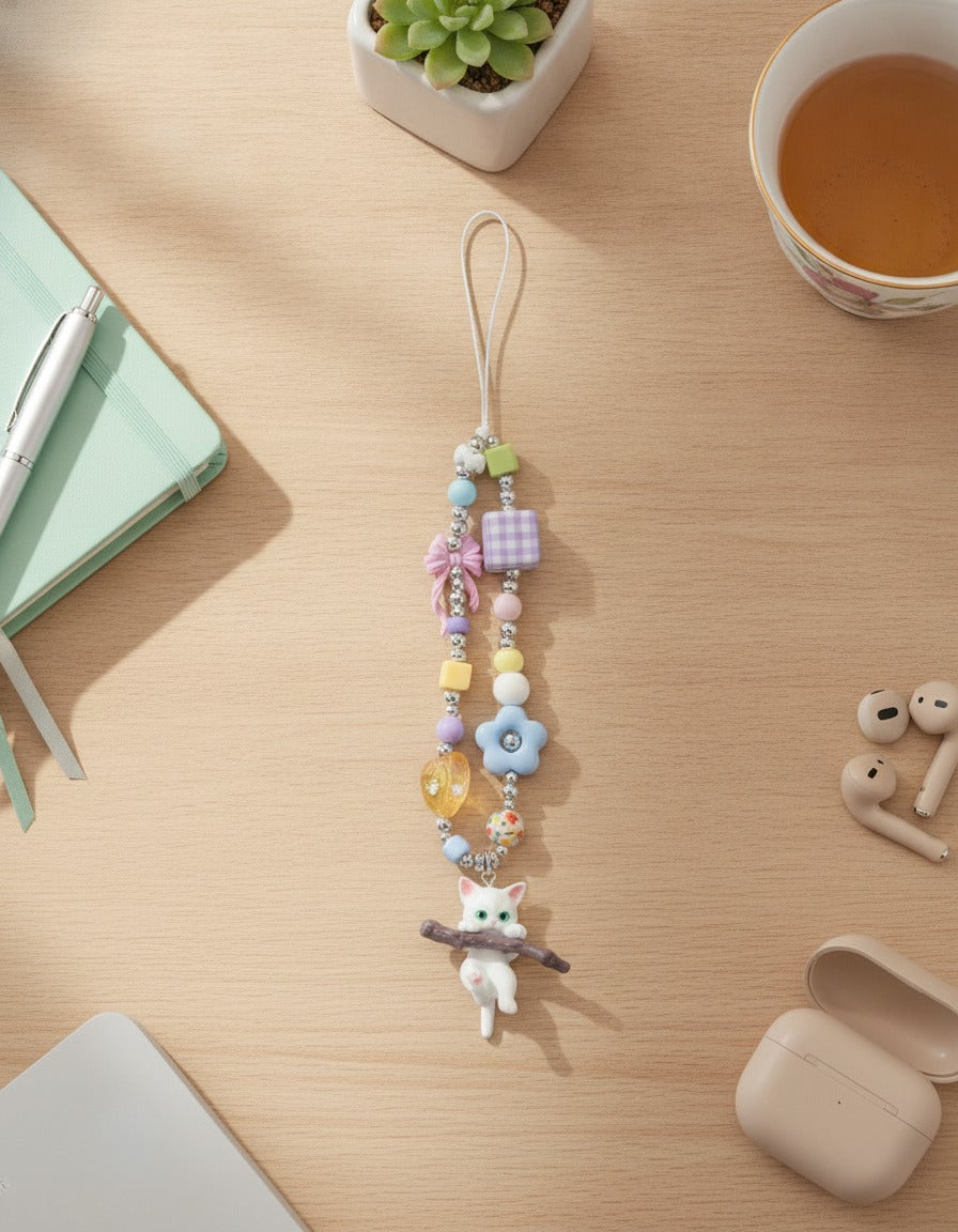 Pastel Beaded Playful Cat Charm – tech (view 2)