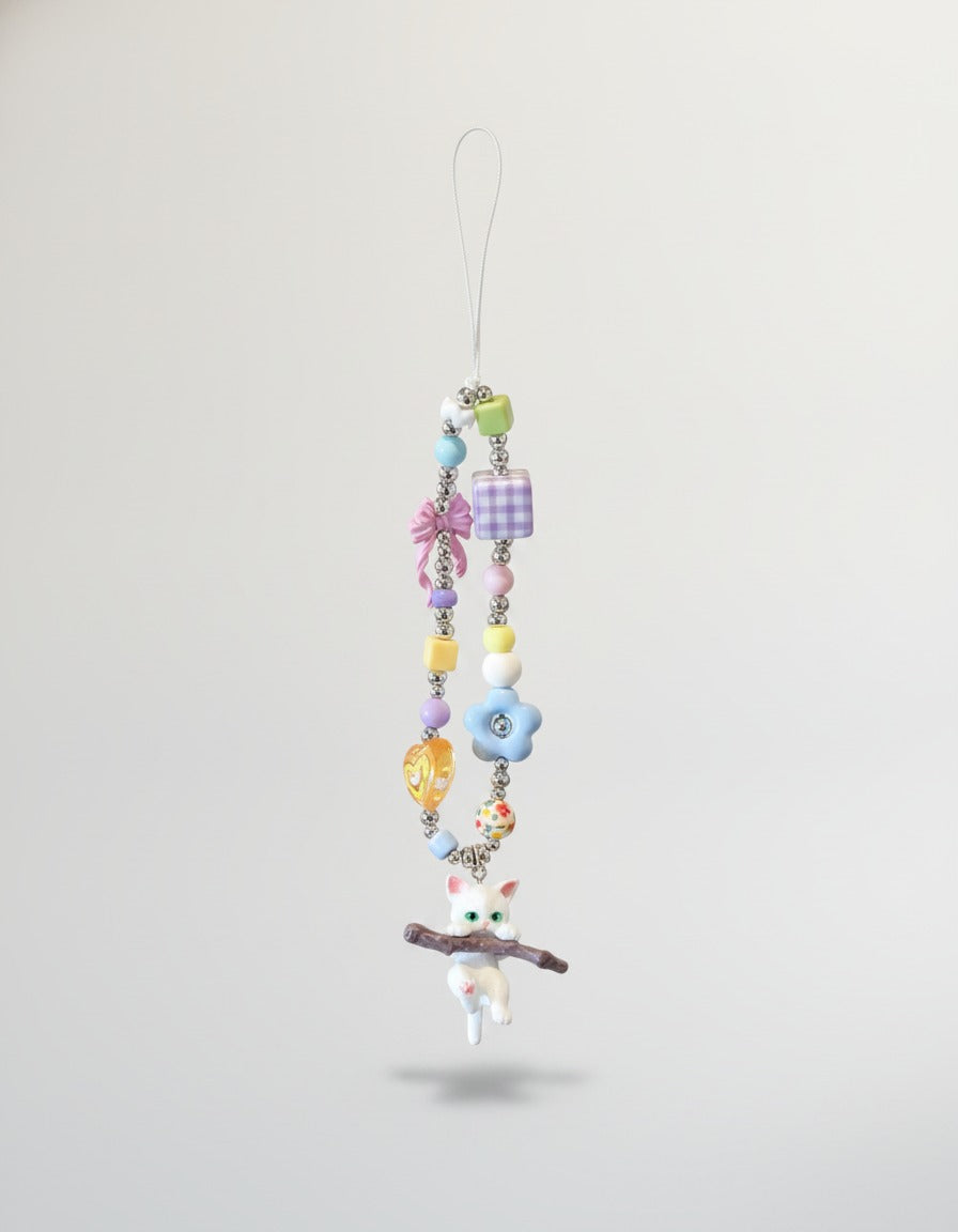Pastel Beaded Playful Cat Charm – tech (view 1)
