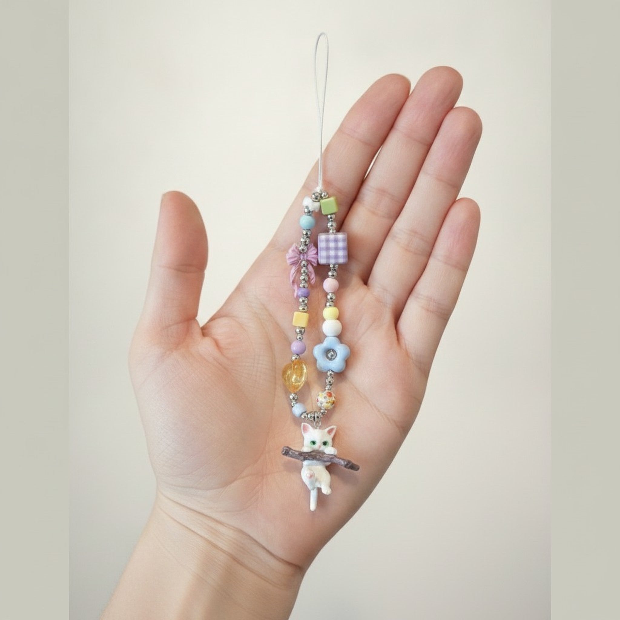 Pastel Beaded Playful Cat Charm – tech (view 3)