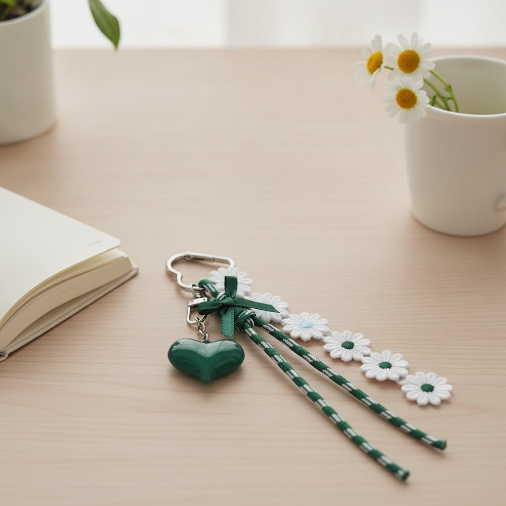 Daisy Charm Keychain - Dark Green – novelty & toys (view 2)