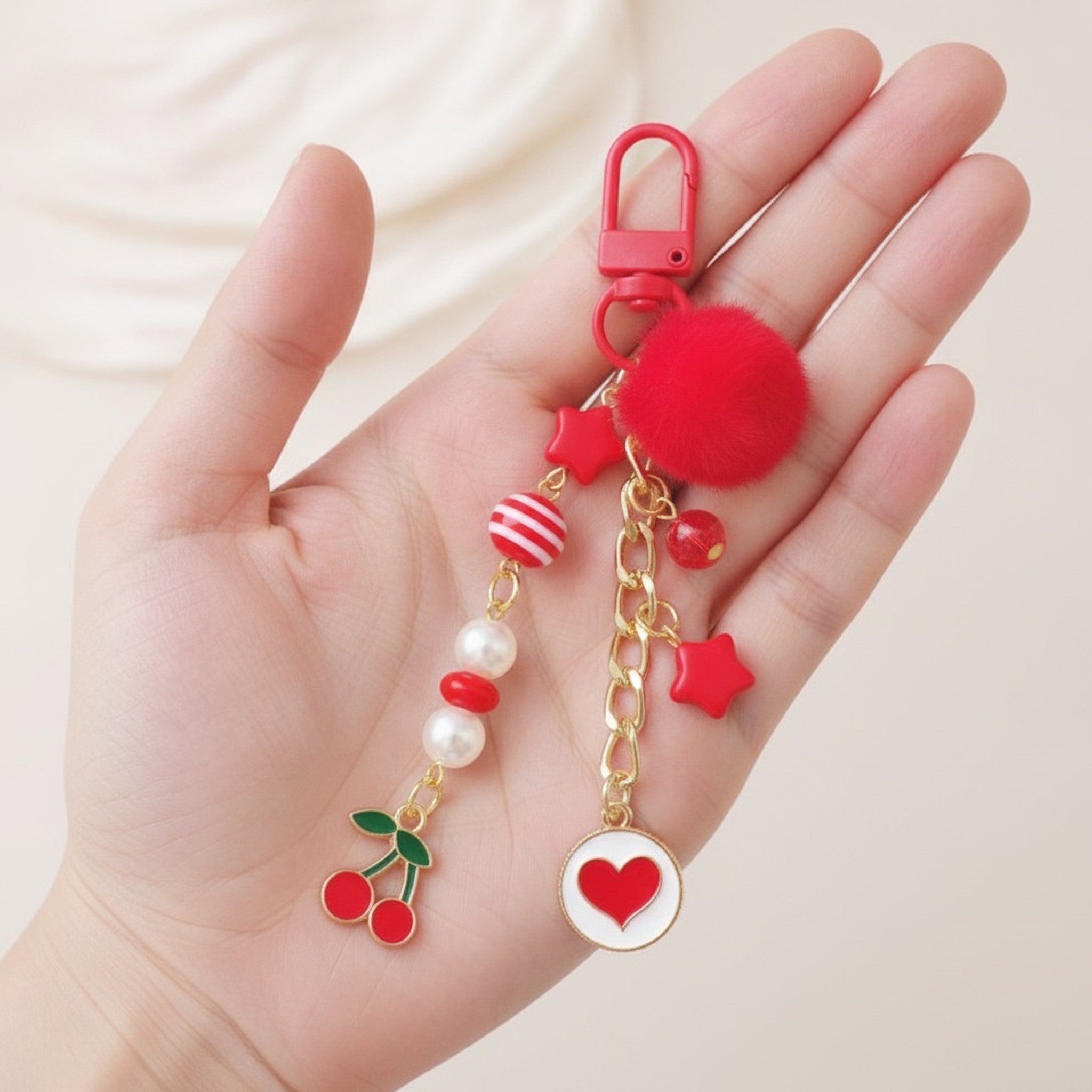 Cute Cherry & Heart Charm Keychain – apparel accessories (view 3)