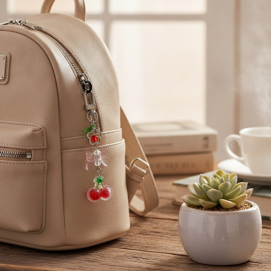 Acrylic Cherry Butterfly Flower Charm Keychain – apparel accessories (view 2)