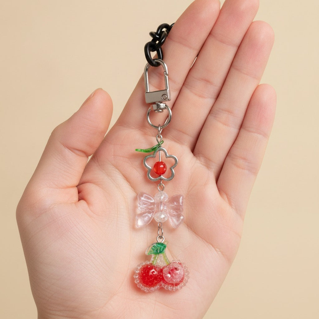 Acrylic Cherry Butterfly Flower Charm Keychain – apparel accessories (view 3)