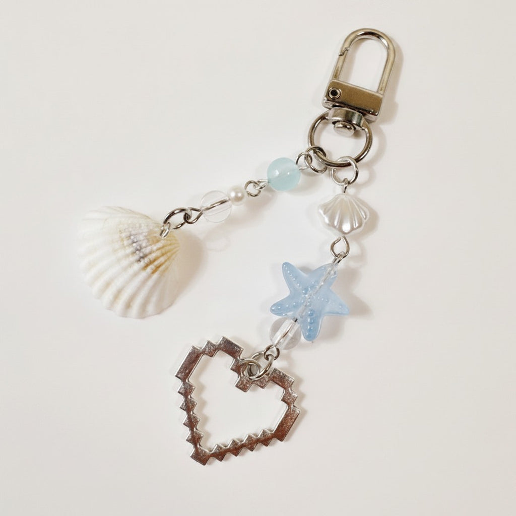 Seashell Starfish Pixel Heart Charm Keychain – apparel accessories (view 1)
