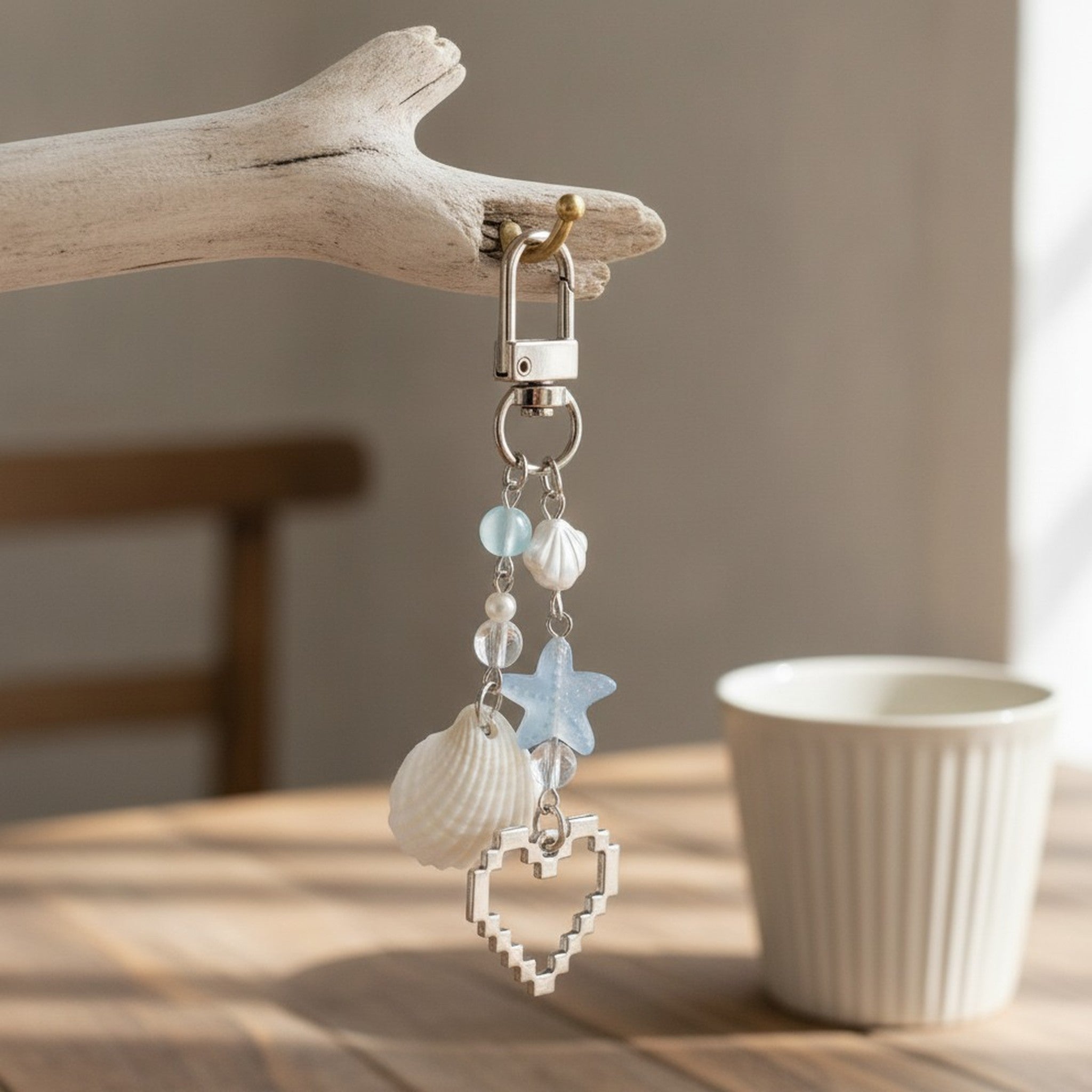 Seashell Starfish Pixel Heart Charm Keychain – apparel accessories (view 2)