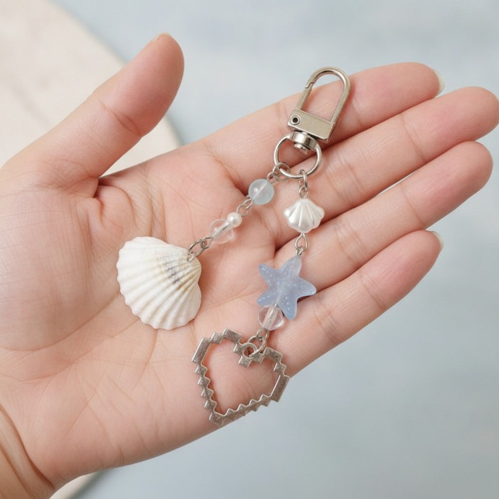 Seashell Starfish Pixel Heart Charm Keychain – apparel accessories (view 3)