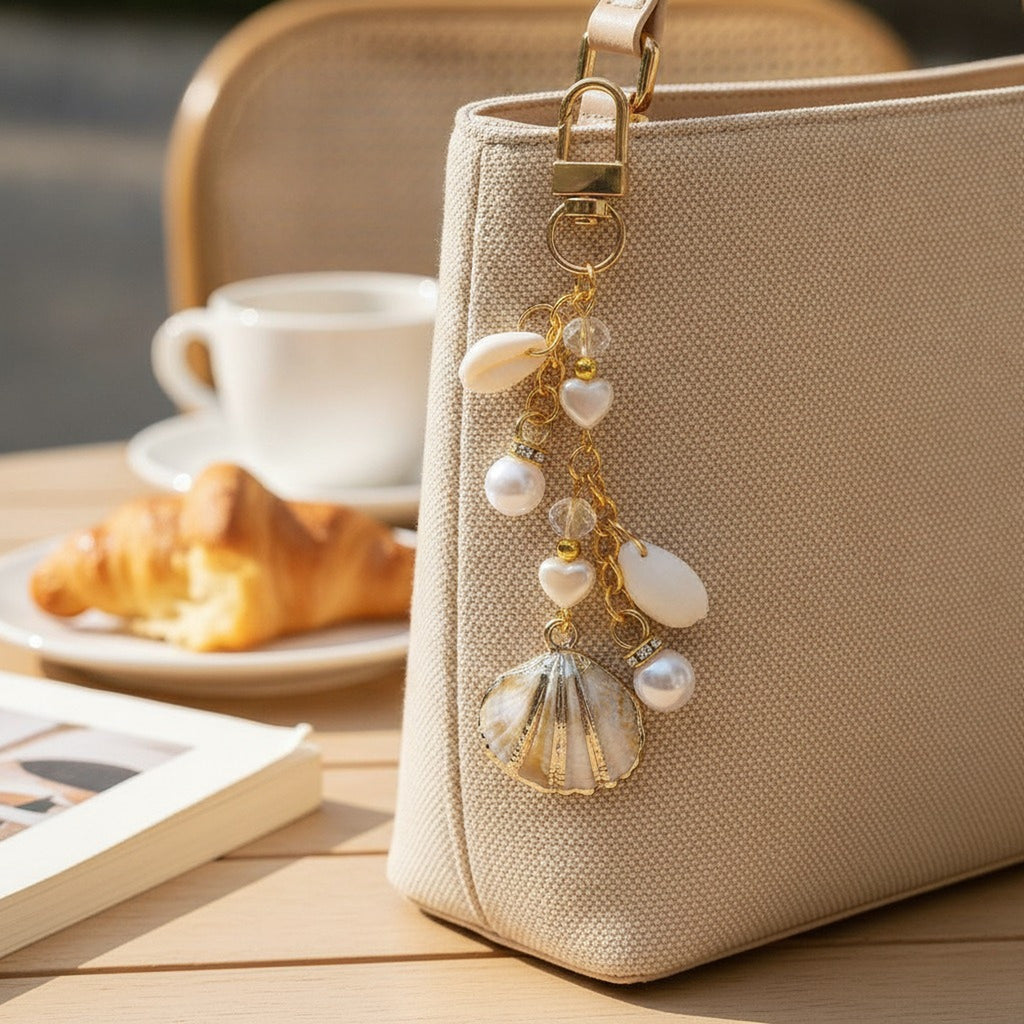 Elegant Seashell Pearl Charm Keychain – jewelry (view 2)