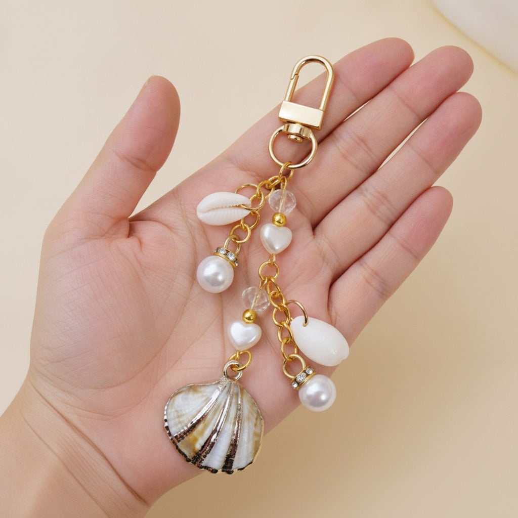 Elegant Seashell Pearl Charm Keychain – jewelry (view 3)