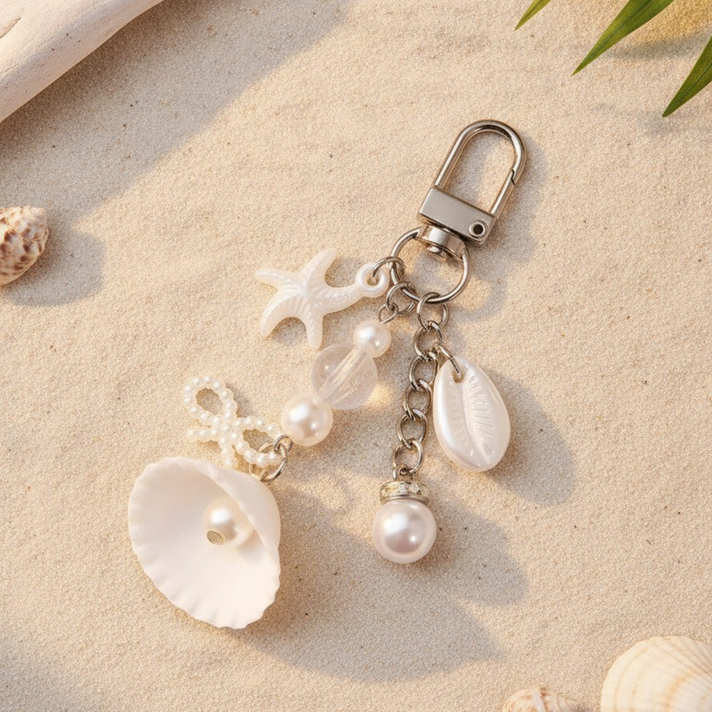 Ocean Theme Pearl Shell Charm Keychain – jewelry (view 2)