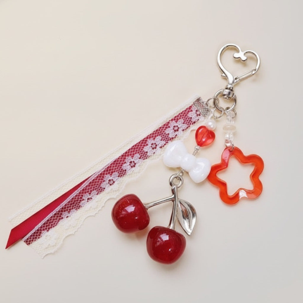Sweet Cherry Bow Star Charm Keychain – apparel accessories (view 1)