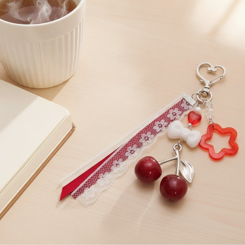 Sweet Cherry Bow Star Charm Keychain – apparel accessories (view 2)