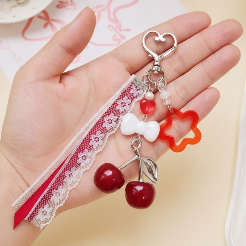 Sweet Cherry Bow Star Charm Keychain – apparel accessories (view 3)