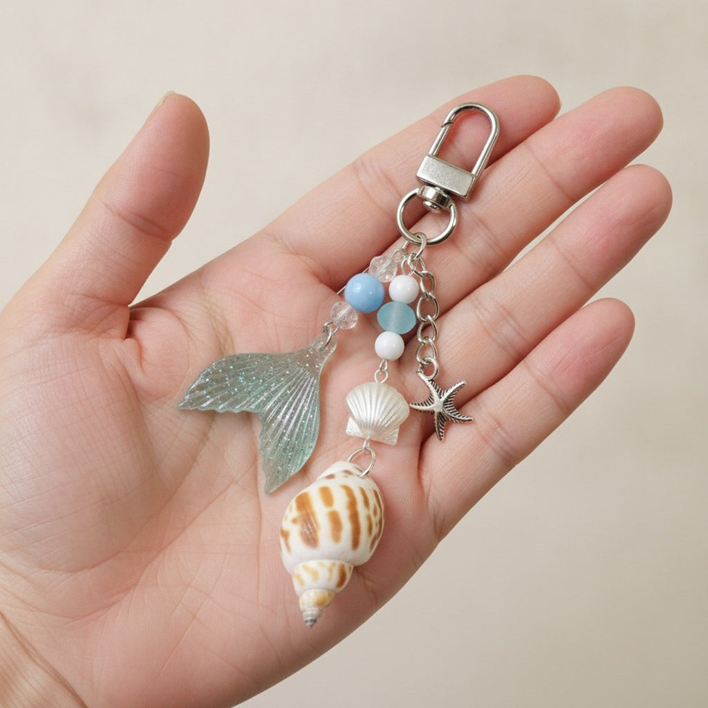 Mermaid Tail Shell Starfish Beaded Keychain Charm – jewelry (view 3)